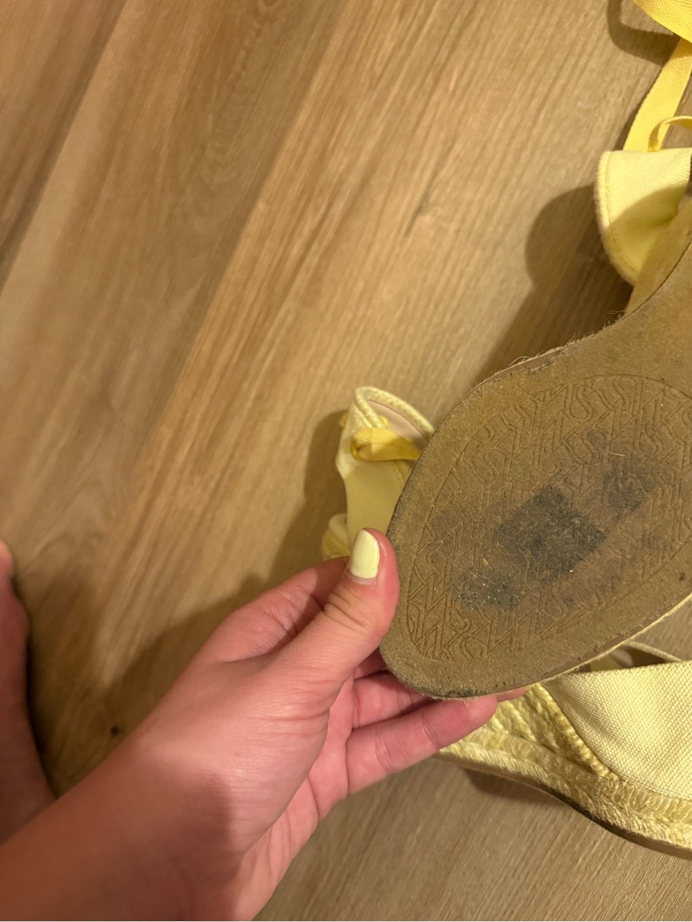 Stuart Weitzman Pale Yellow Espadrille Wedge Sandals - Picture 10 of 12